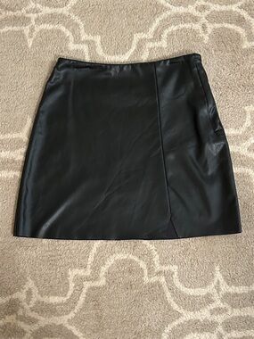 H&M Black Faux Leather Mini Skirt with Front Slit